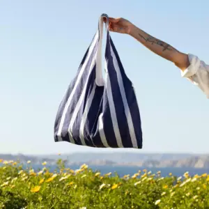 Marthe tote bag - vintage navy blue striped fabric